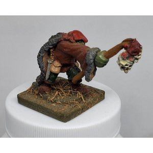 Ogre Wizard Warrior With Skull Fork Miniature Figurine On Stone Slab